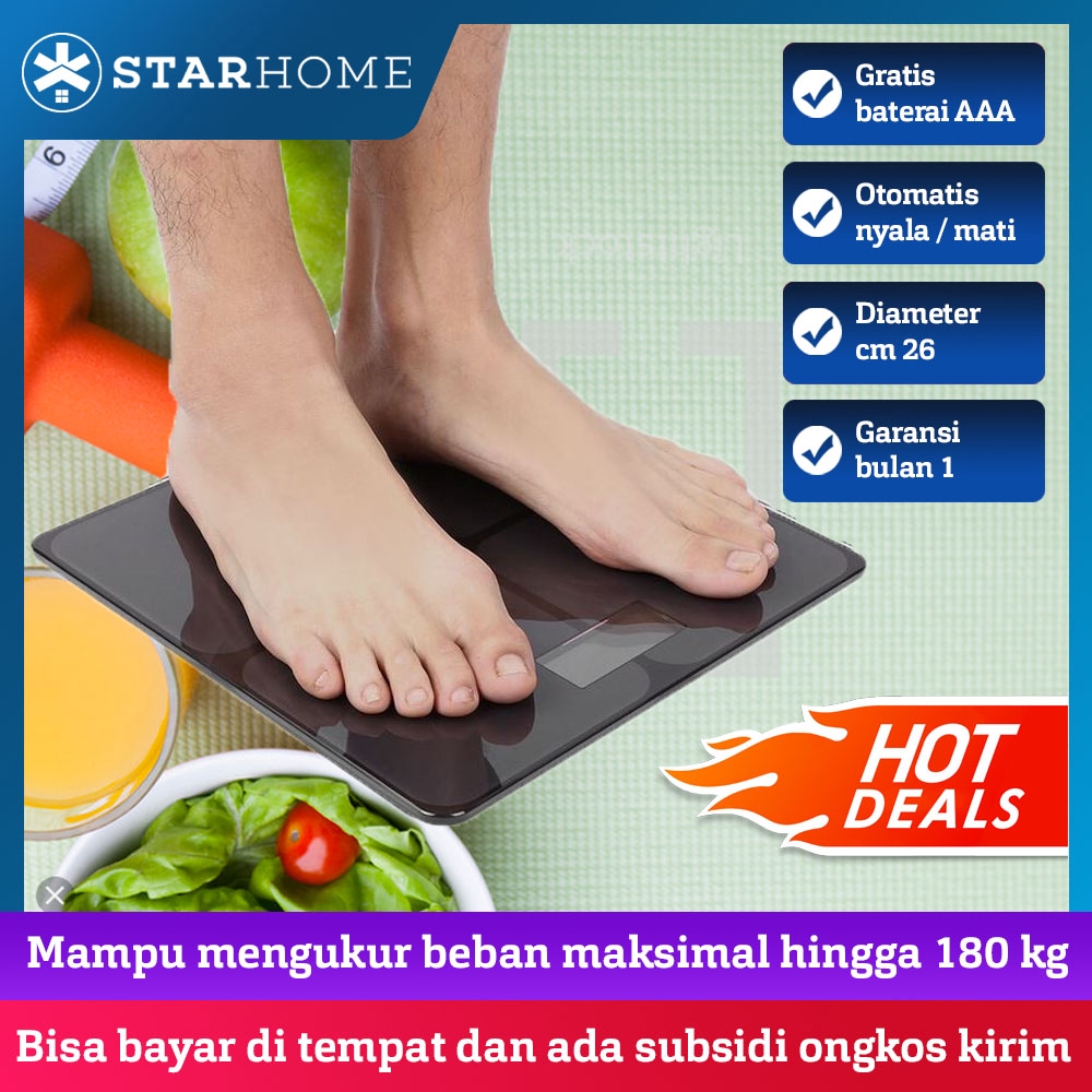 StarHome Timbangan Badan Digital Kaca Kotak 26 cm - Timbangan Digital - Digital Weight Scale Hitam