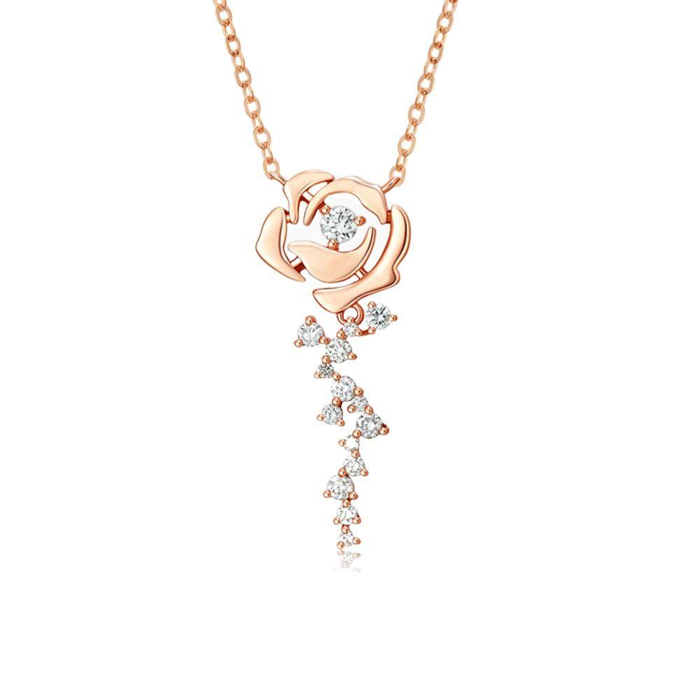 NEEDWAY Needway Bunga Mawar Kalung Hadiah Indah Berkilau Kerah Rantai Perempuan Berlian Wanita Klavikula Rantai