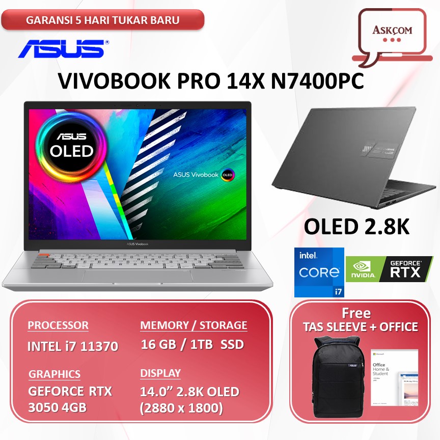 Jual Asus Vivobook Pro 14x N7400pc Oled713 28k Oled I7 11370h 16gb