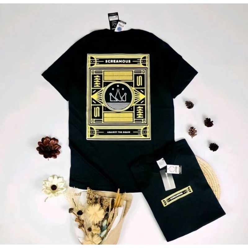 Kaos Screamous Pendek Hitam Sablon Gold