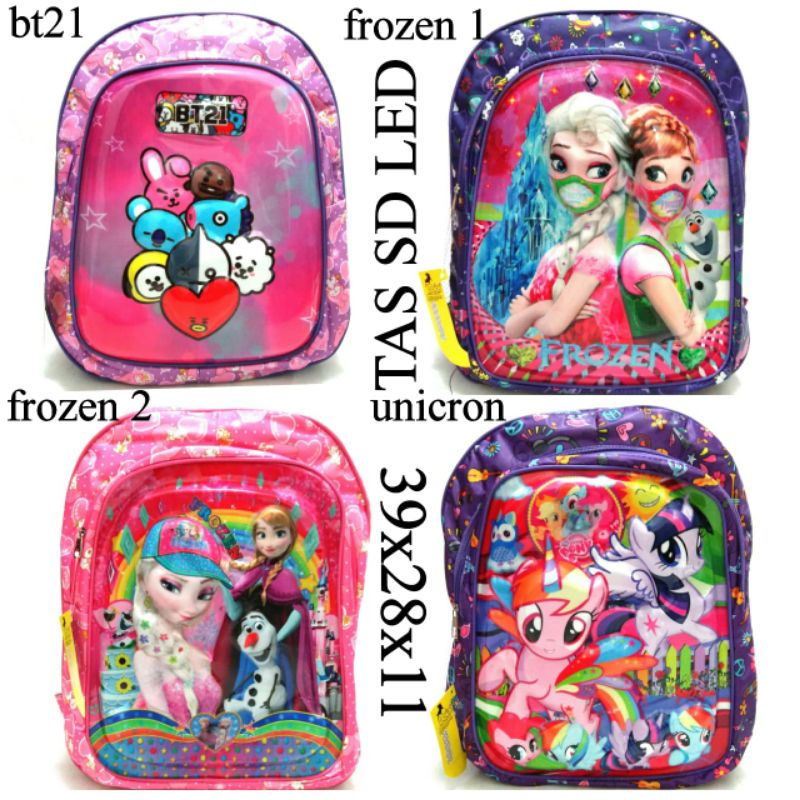 TAS RANSEL SEKOLAH LED ANAK PEREMPUAN SD HARGA MURAH Bt21 FROZEN Unicorn