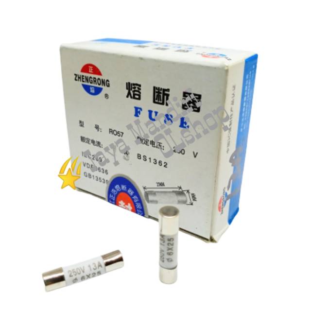 Sekering AC Fuse Keramik 13A  6×25mm  Sekring Ceramik 250V Sikring ( 1kotak = 100pcs )