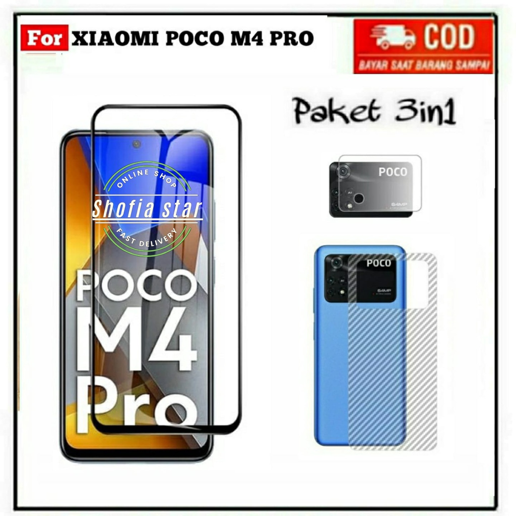 3IN1 TEMPERED GLASS POCO M4 PRO POCO C40 TG LAYAR ANTIGORES KACA FULL COVER