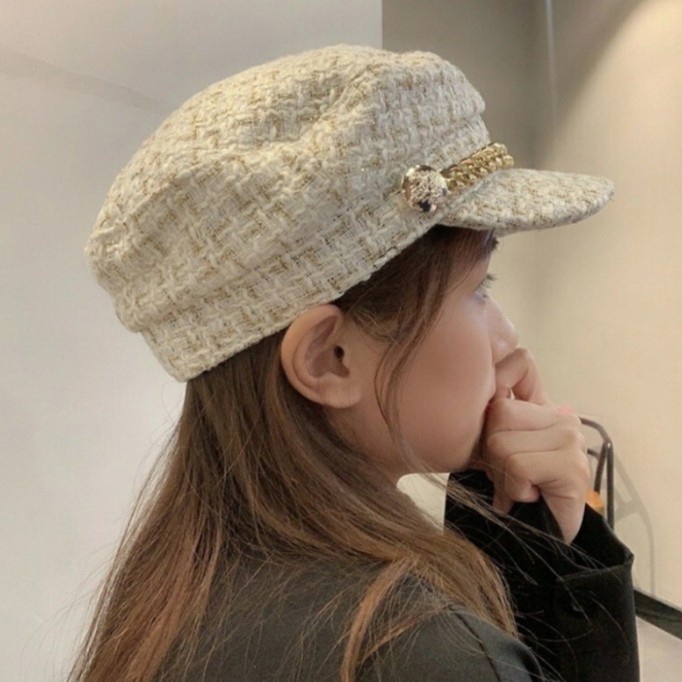 topi distro Baret Beret Oktagonal Retro Korea t Fashion Wanita - Putih C0D2 TERBARU BAYAR DI TEMPAT 