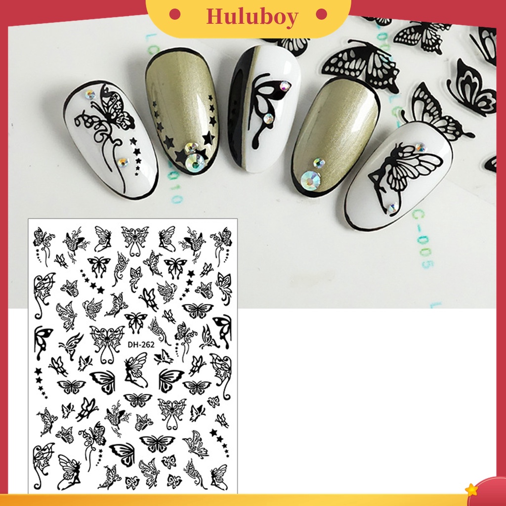 Huluboy Huluboy♡ Stiker Kuku Motif Kupu-Kupu Hollow Untuk Nail Art Wanita