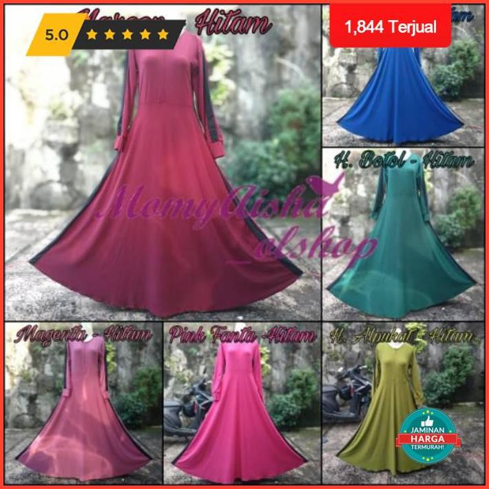 Gamis Polos Jersey Murah / Gamis Polos Jersey Sport / Fashion Wanita - Hitam Margenta Exclusive