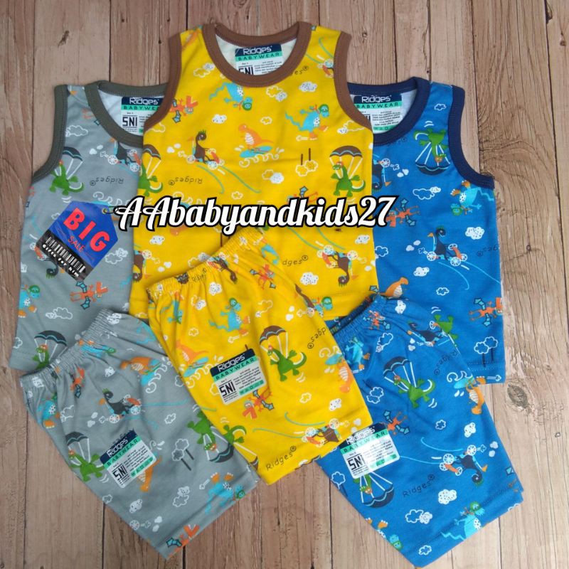 PRODUK TERBARU!!! 3Pasang Setelan Bayi Ridges Dino Parasut Ukuran S M L XL SNI Berkualitas