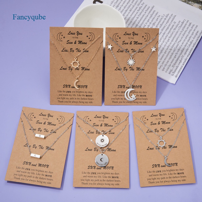 Fancyqube Kalung Rantai Hias Liontin Kupu-Kupu Hati Bulan Matahari Bahan Stainless Steel Untuk Pria Dan Wanita