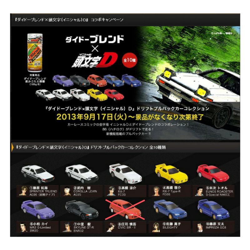 DyDo Blend Japan Limited Initial D Drift Pullback Car Collection Set 9 pcs