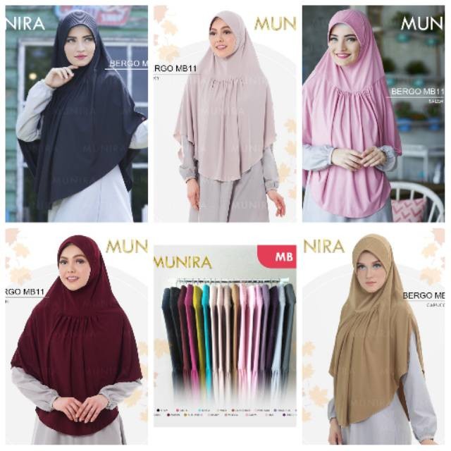 Hijab Munira MB 11 Bergo Syari Jersey Pet Busa Kerut Depan dan Belah Samping