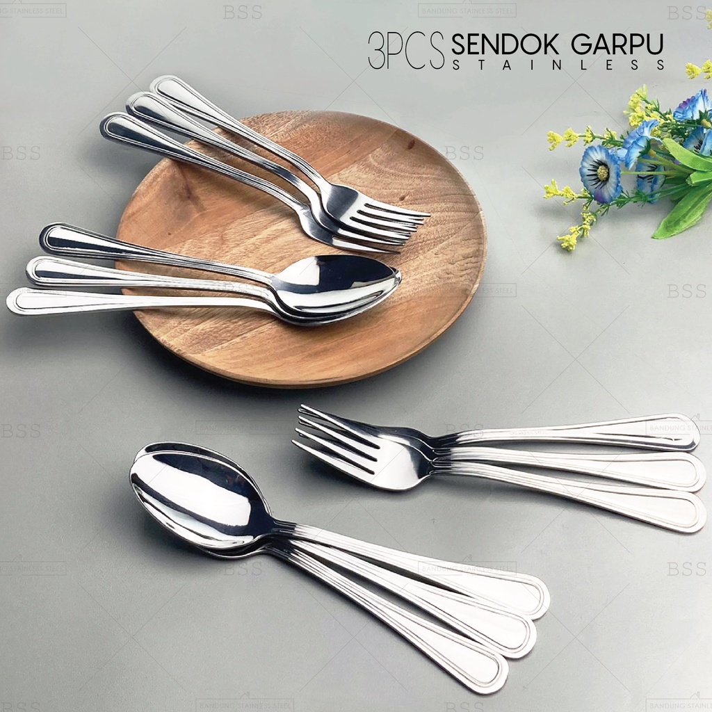 3 pcs sendok garpu makan besar standar stainless tebal fork hotel spoon