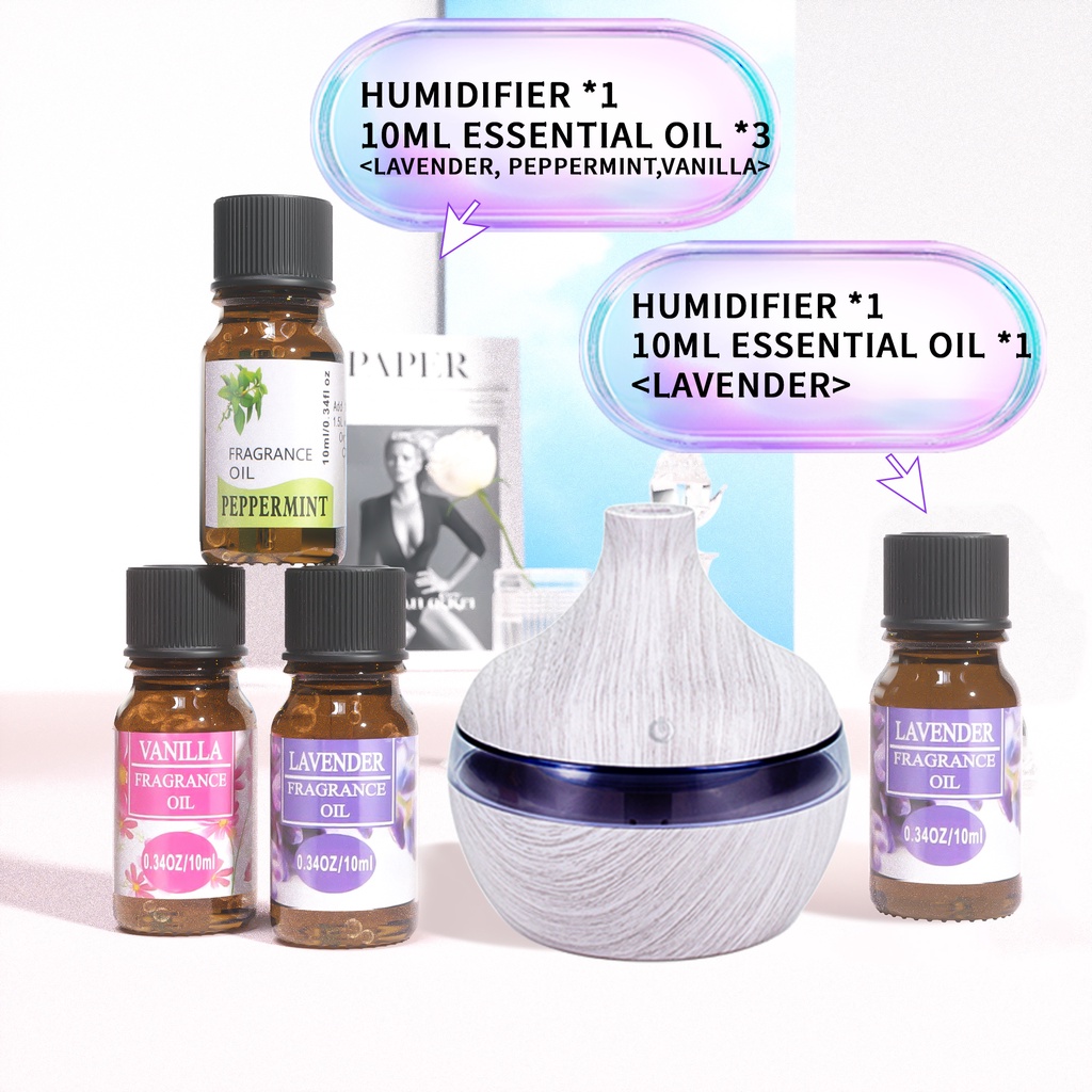 100% ORI Humidifier Diffuser Aroma Diffuser 300ML Oil Diffuser Aroma Terapi Pengharum Ruangan-Putih Wood