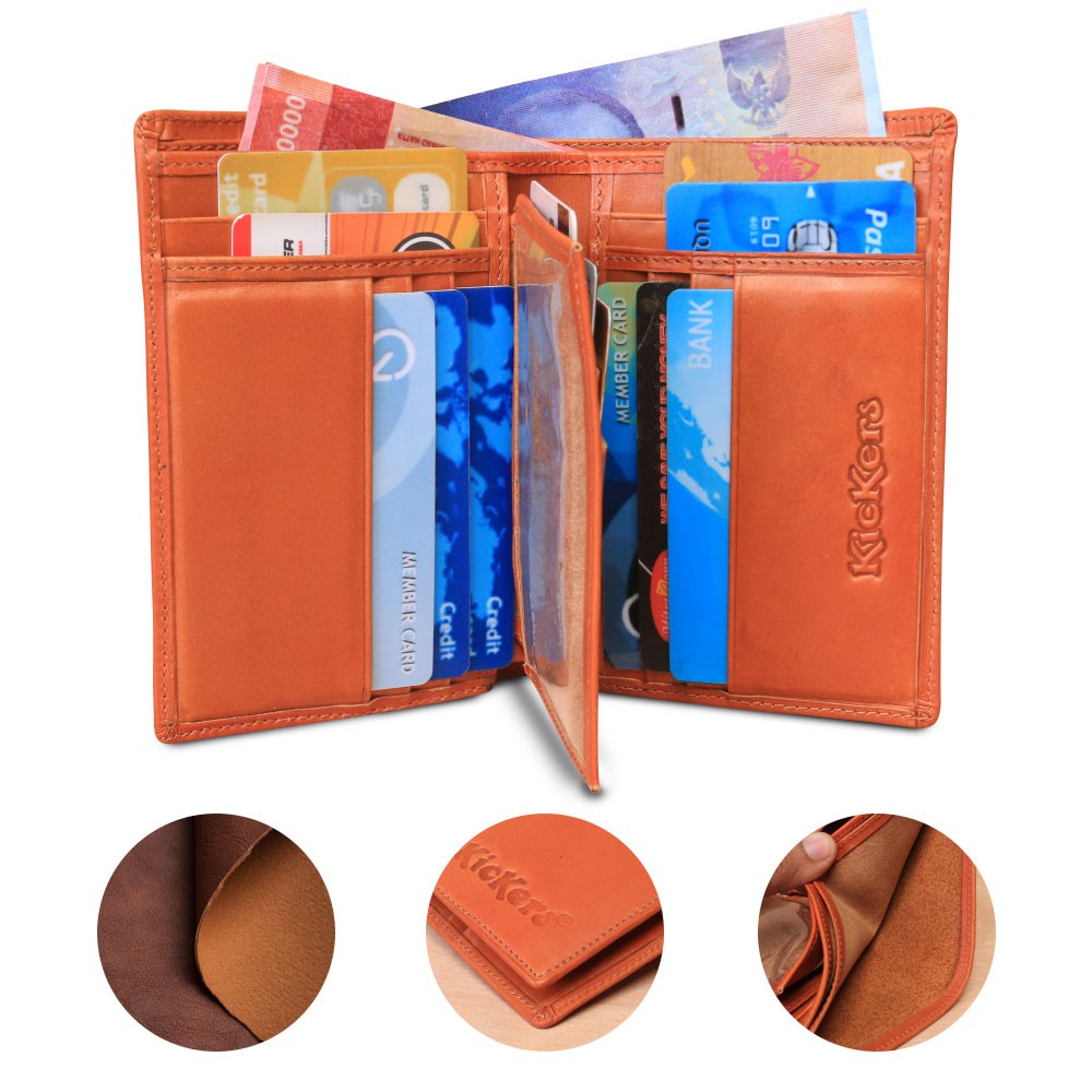 DOMPET KULIT SLIM LIPAT DENGAN FITUR 16 SLOT KARTU ATM BAHAN KULIT SAPI ASLI 100% PREMIUM D003