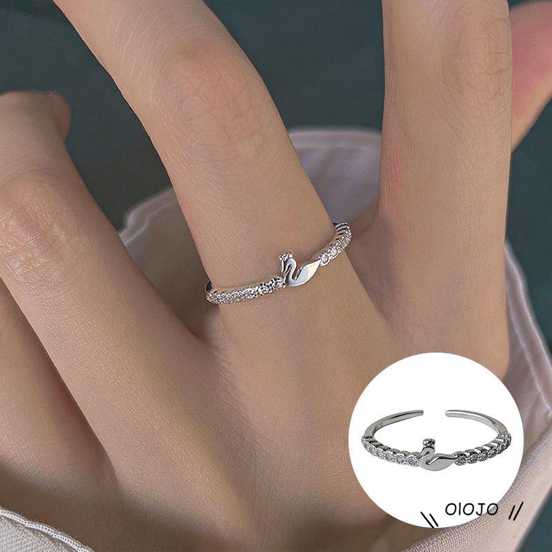 Cincin Model Terbuka Desain Angsa Kecil Gaya Mewah / Simple Ringan Untuk Wanita ol2