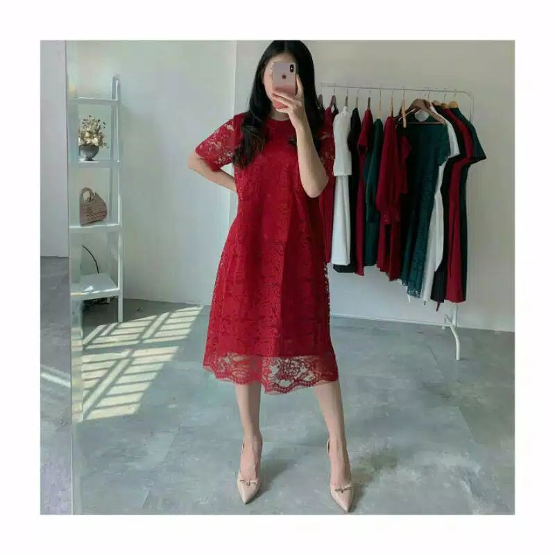 MAJESTIC LACE DRESS  WANITA  PESTA  PARTY BRUKAT LENGAN 