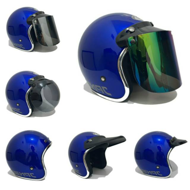 Helm Jpn Biru Tua Gloss List Chrome