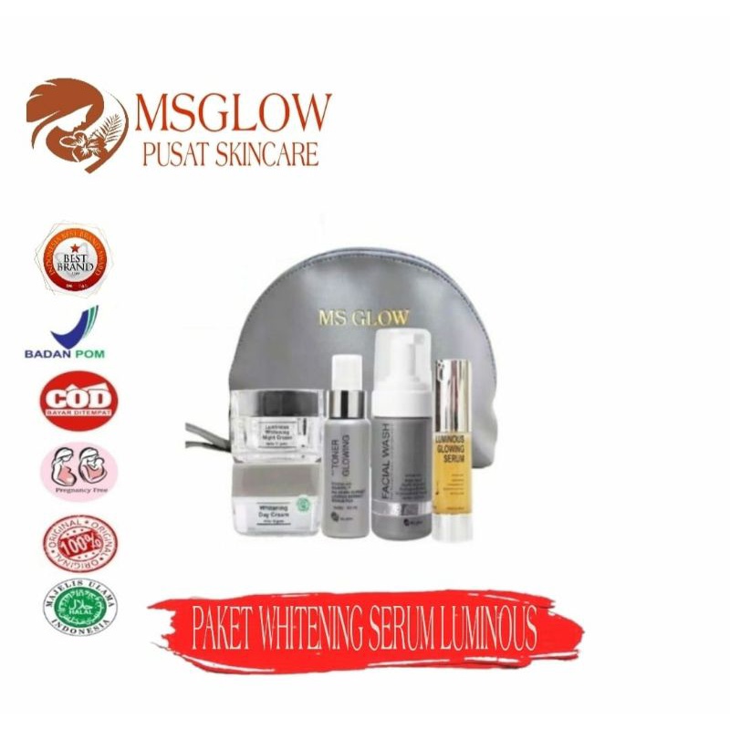 MsGlow Paket Putih Licin (Paket wajah Whitening+serum luminous )