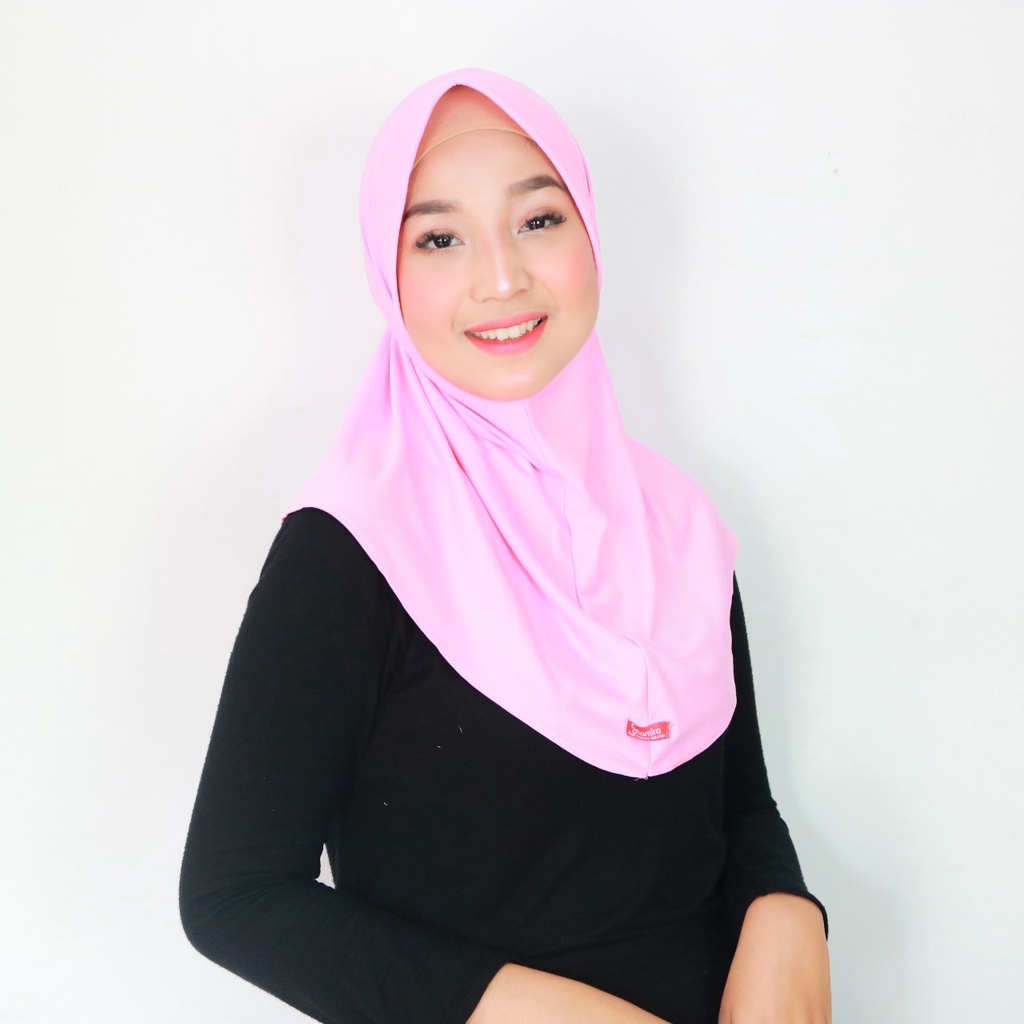 Kerudung Khimar Instan Hijab Sporty pet bahan Jersey Olahraga Volly Basket Futsal By Shamira-Baby Pink