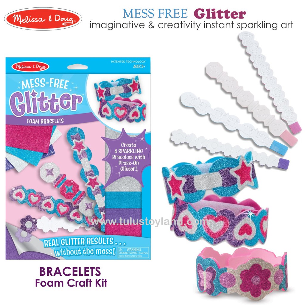 Melissa Doug Mess Free Glitter Foam Art Craft Mainan Kreativitas Anak Tiara Bracelets Gliter Spon
