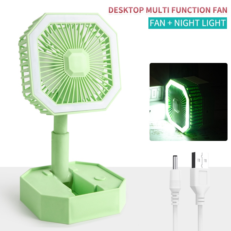 Kipas Angin Portable 2 IN 1 Mini Fan LED Lipat kotak kecil universal Kipas Pendingin lampu belajar tidur hias meja hemat tempat penyejuk multifungsi