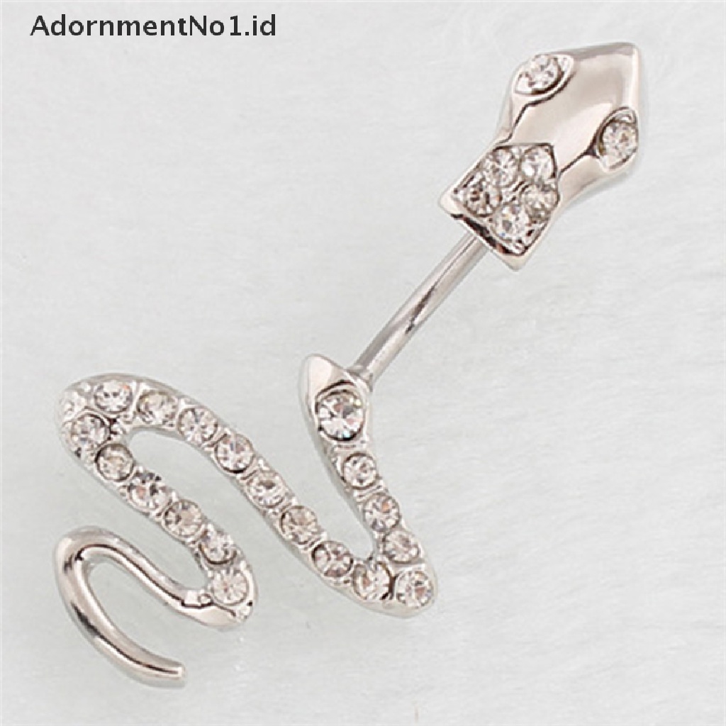 (AdornmentNo1) Cincin Tindik Perut / Pusar Bentuk Ular Bahan Stainless Steel Untuk Wanita