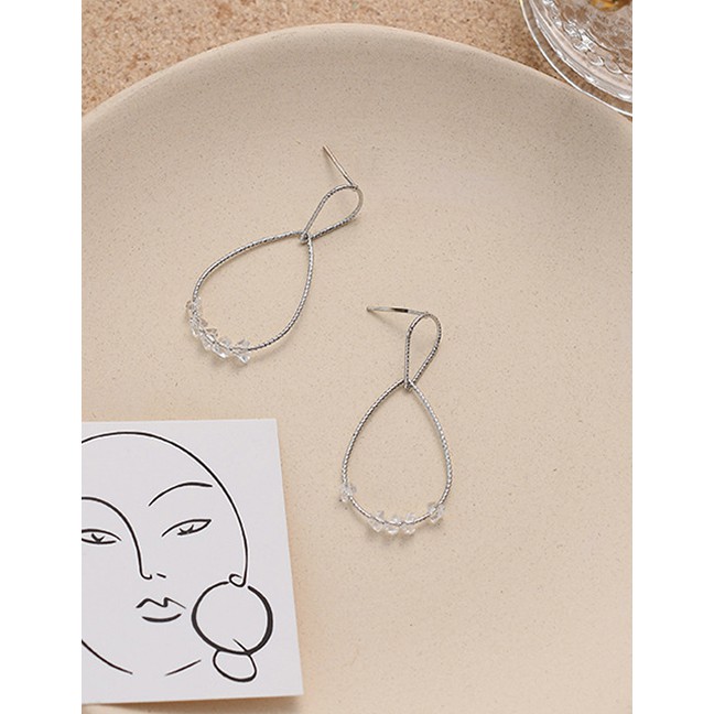 LRC Anting Tusuk Fashion Silver Crystal Geometric Twisted Drop Shaped Pierced Earrings K00736