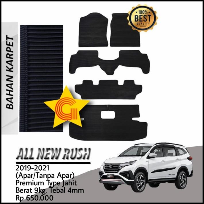 Karpet Lantai Mobil Rush / Terios 2019/2021 Premium Tipe Jahit Hitam