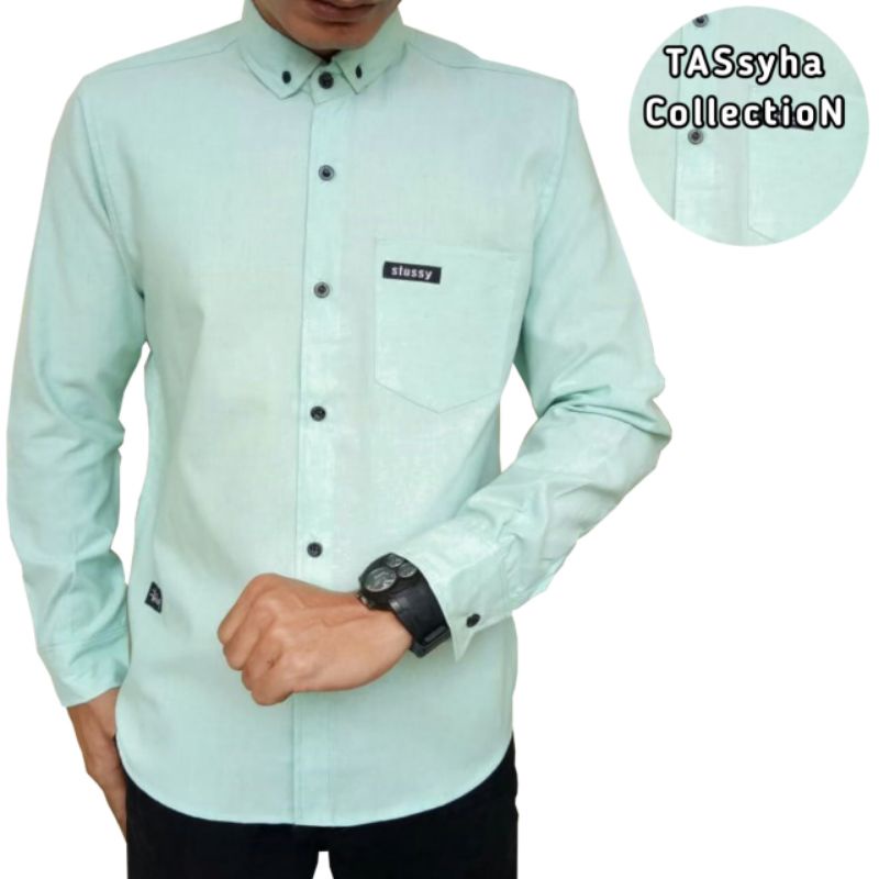 Kemeja Merah Maroon / Kemeja Pria / Kemeja Lengan Panjang / Kemeja Polos-HIJAU TOSCCA