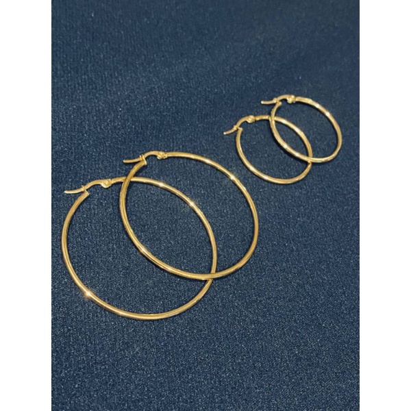 Anting titanium bulat besar model Hoop/ Punk 1. 2.3.4.5.6.7 cm Asli-Gold