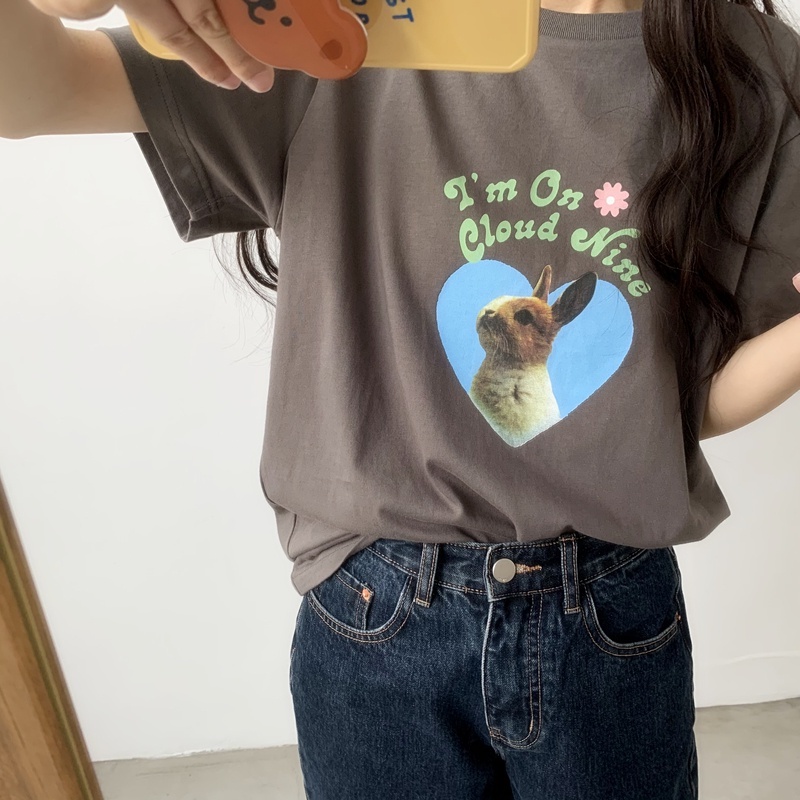 Kaos Wanita Sablon Fashion/T-shirt Katun Tee Import/Baju Oversize Htiam Wanita(realpict)