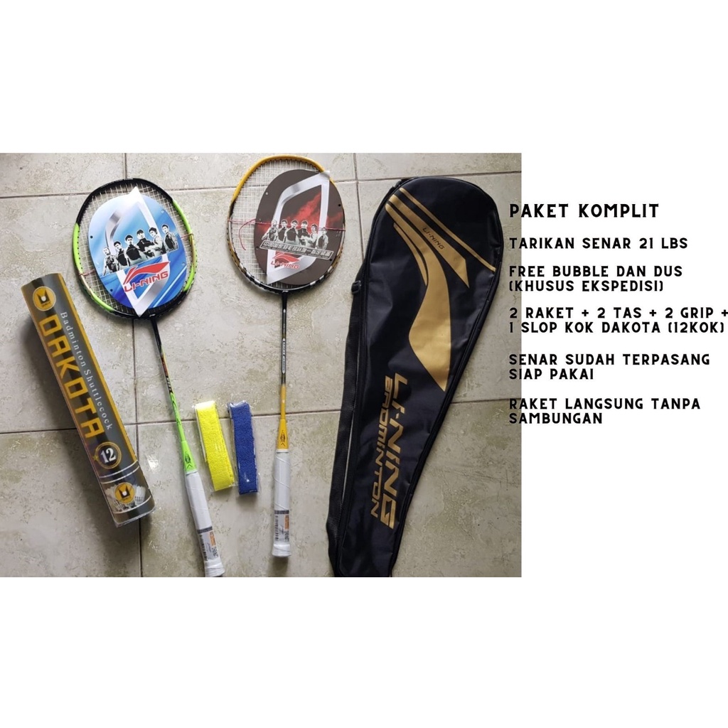 BISA COD Raket Badminton Bulutangkis Senar Komplit dengan Grip dan Kok Kualitas Super