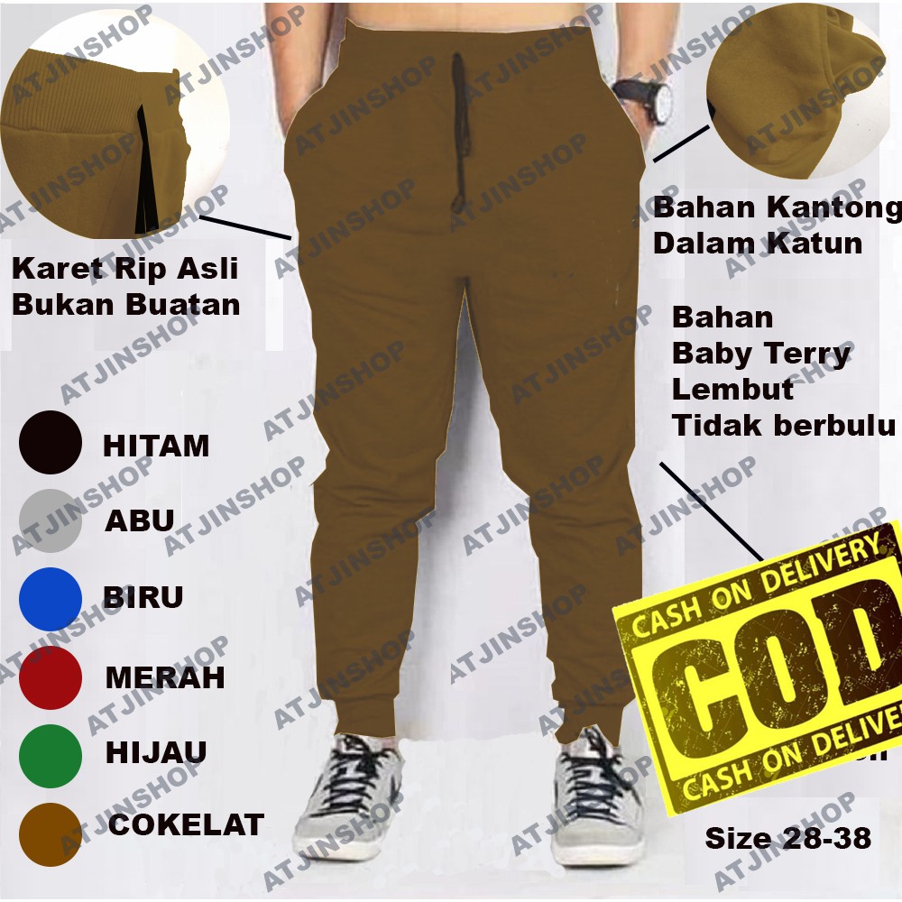 Atjin- Celana Joger Training Pria Bahan Baby Terry Lembut TERMURAH [ 6 Warna ]