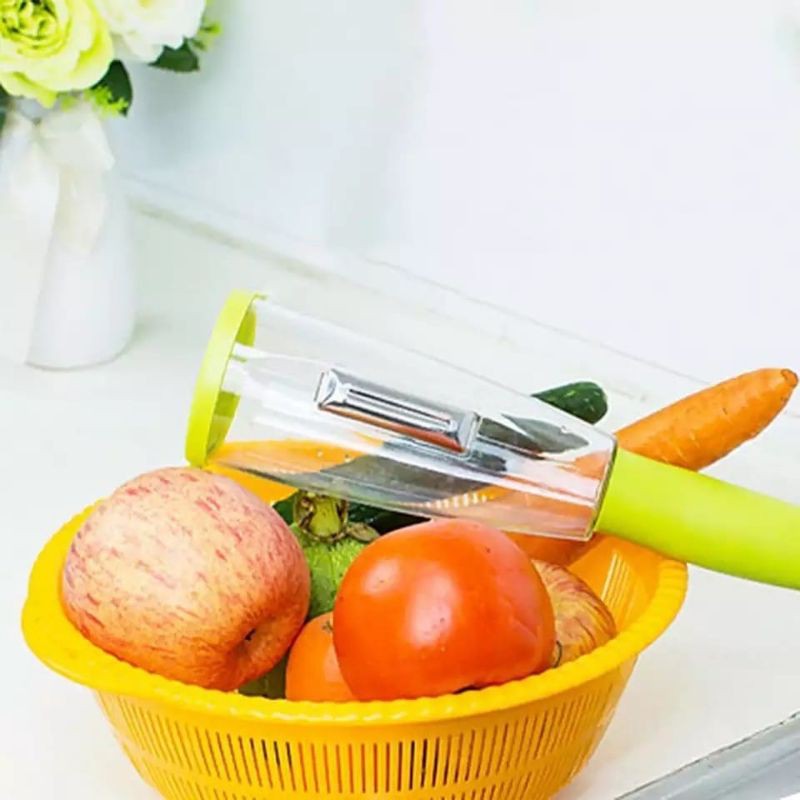 PEELER PENGUPAS KULIT BUAH DAN SAYUR DENGAN TEMPAT SAMPAH