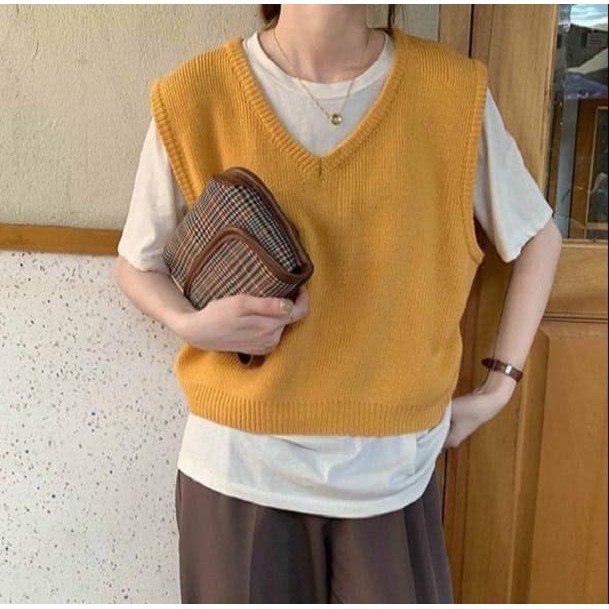 JOELLA VEST RAJUT BATTA PINK MUSTARD CREAM IMPORT HIGH QUALITY ROMPI