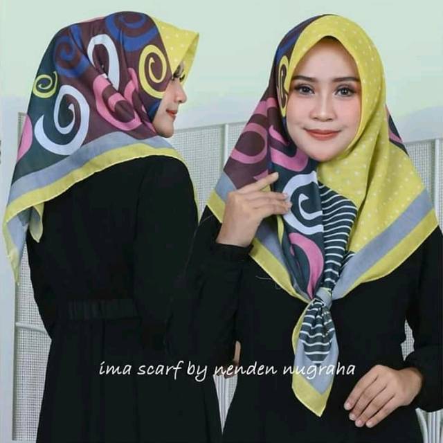 Kerudung segiempat ala deenay kw motif kuning hijab cantik