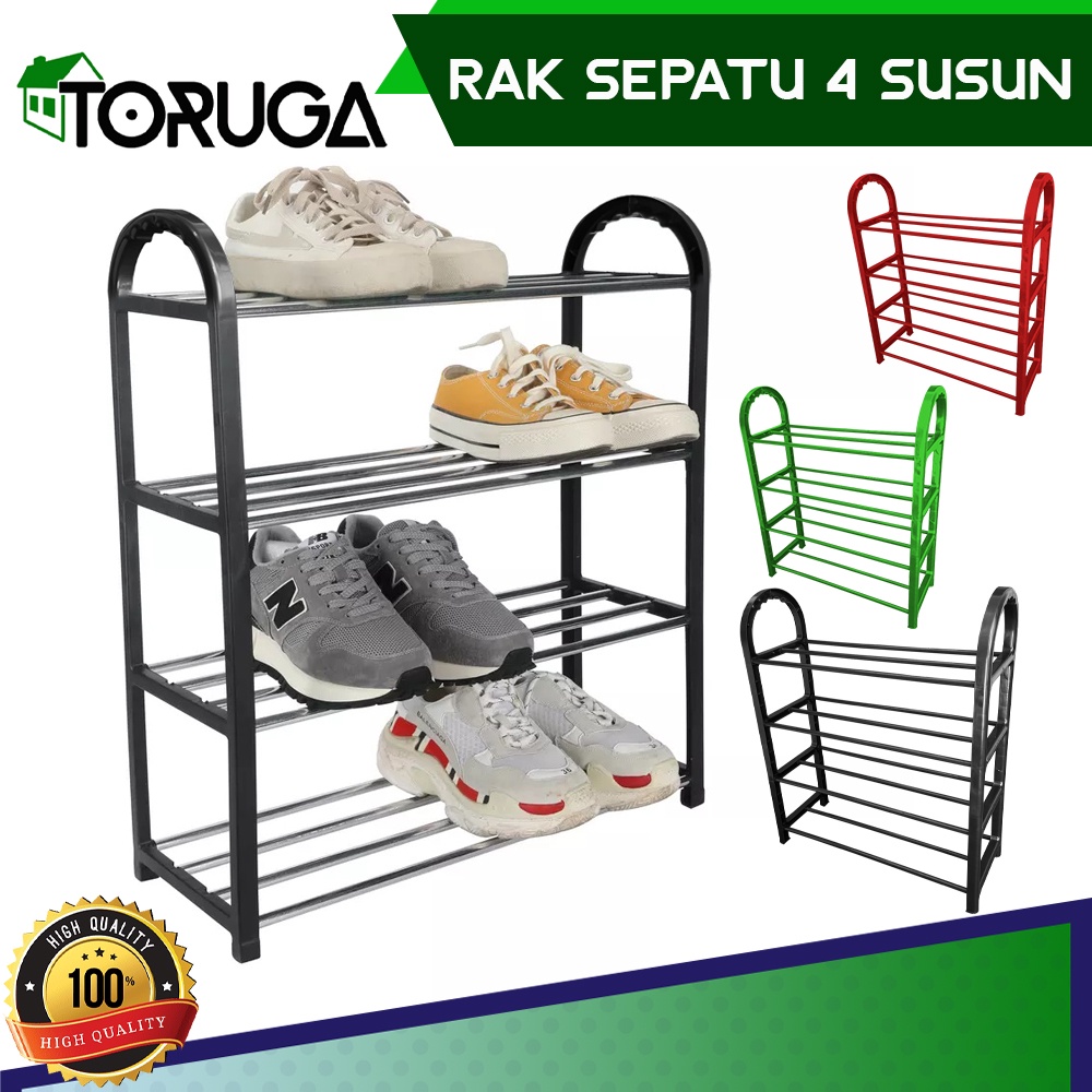 Rak Sepatu 4 Tingkat Portable Rak Sandal 4 Susun Bahan Plastik Multifungsi