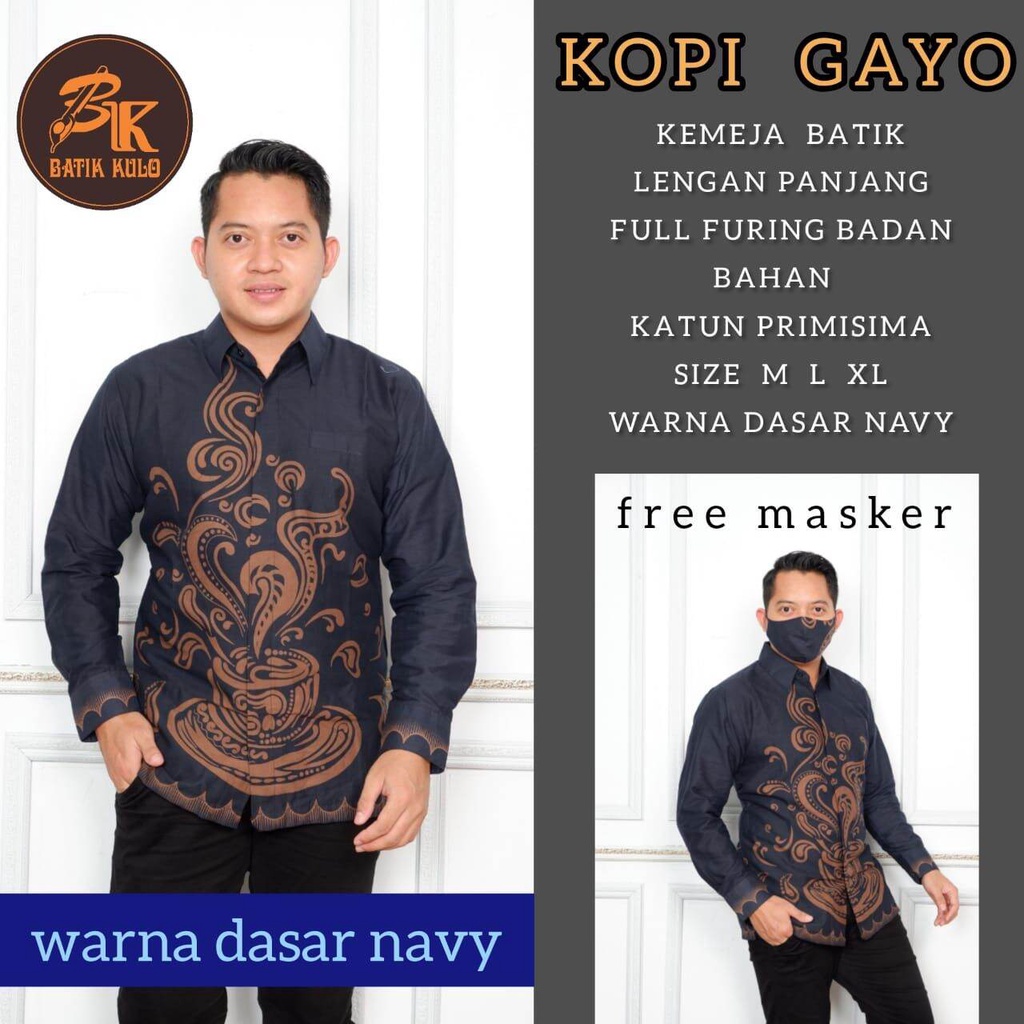 Kemeja batik pria terbaru motif kopi/hem batik warna dongker/baju batik pria warna biru dongker/KOPI