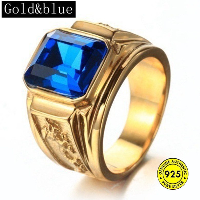 Cincin Emas 18k Hias Berlian Imitasi Gaya Eropa / Amerika Untuk Pria