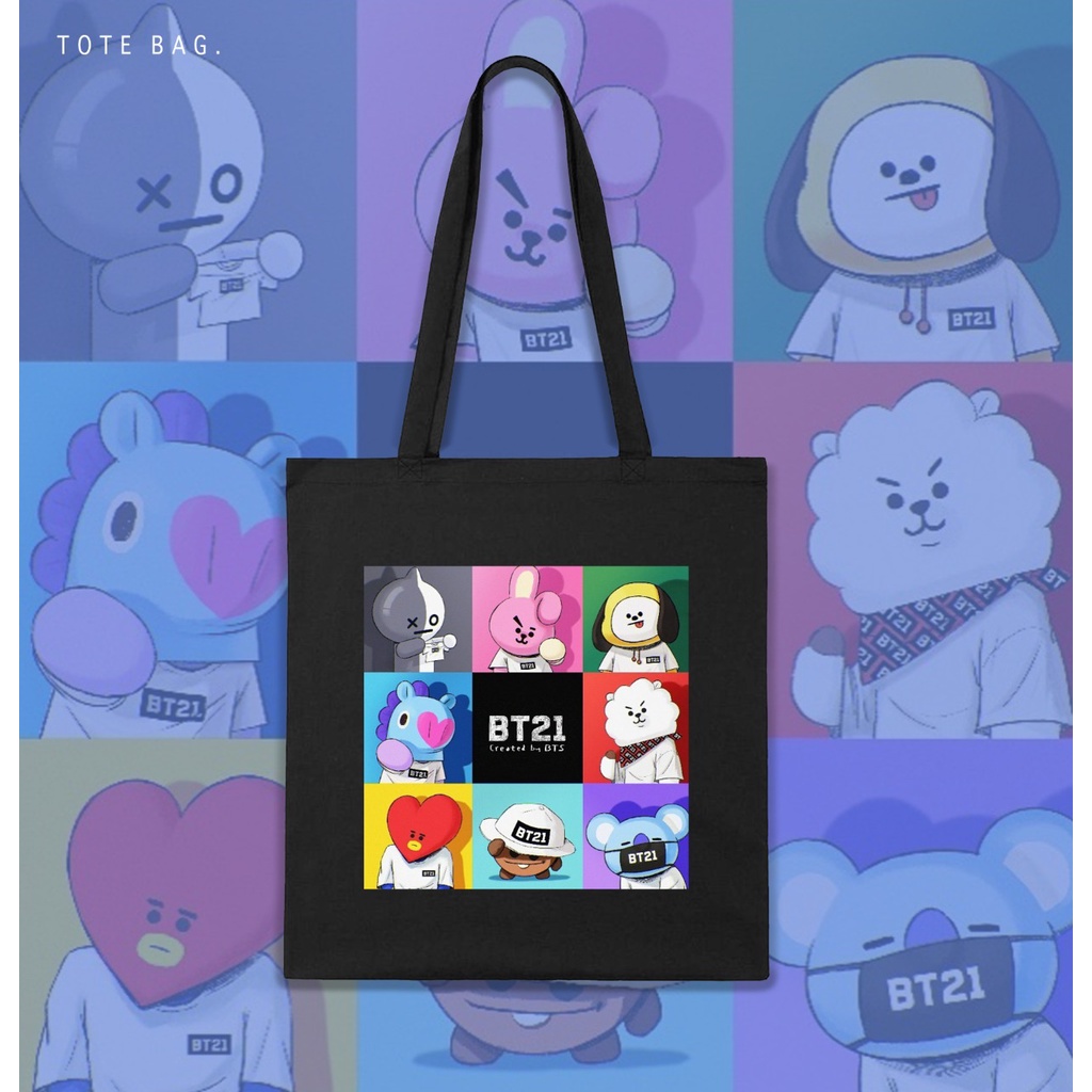 TOTE BAG BT21 KARAKTER / TAS LES / TAS SANTAI / TAS KULIAH / BAHAN KANVAS SOUVENIR BIRTHDAY / BDAY