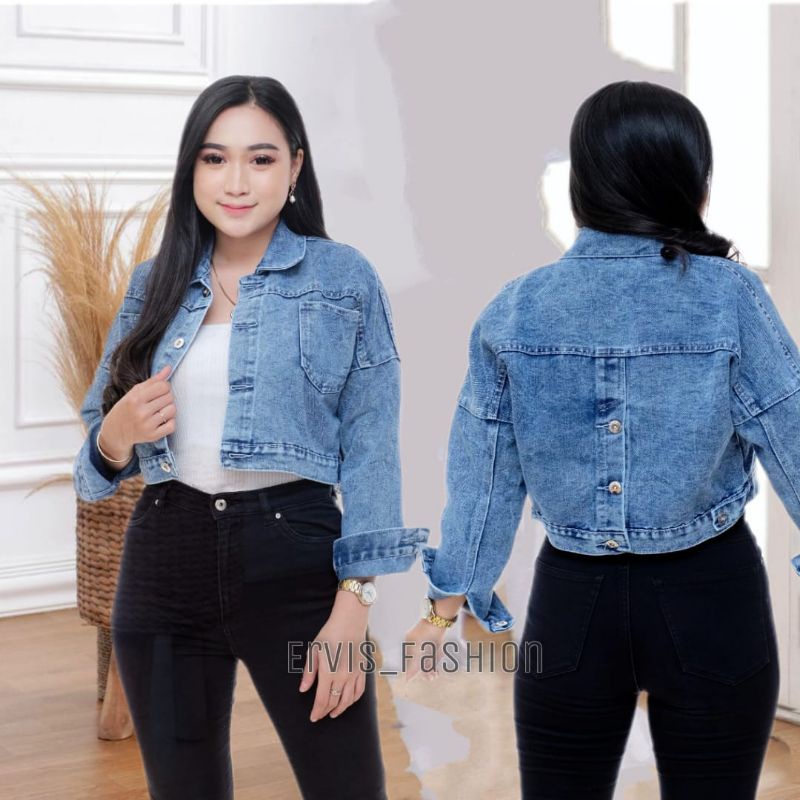 (Cod) Jaket jeans wanita crop Jaket Jeans Terkini Korean Style jaket wanita Denim jaket