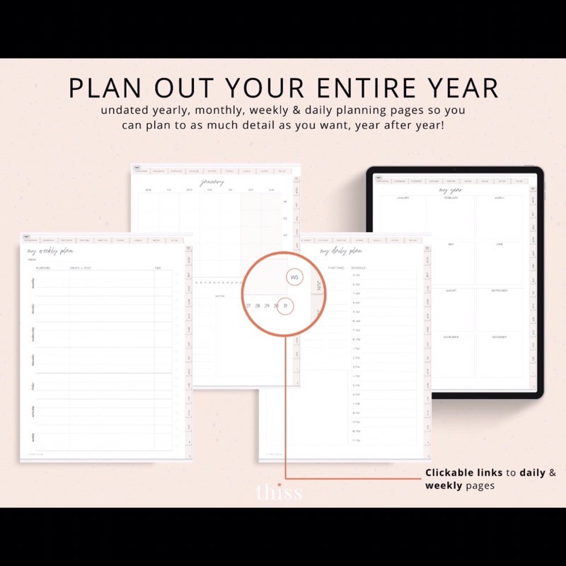 Digital Journal &amp; Planner - Blogger Content Media Kit for Goodnotes, Notability, Xodo, (Full Page Hyperlinked)