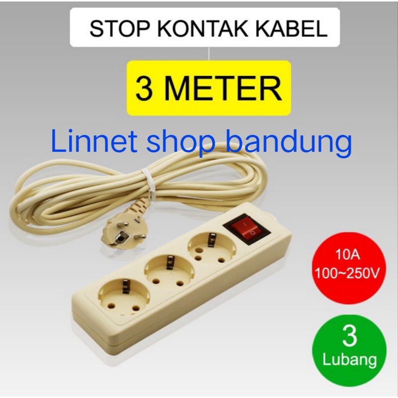 Stop Kontak 3 Lubang + Kabel 3 Meter / Stop Kontak Kabel Gecom Siap Pakai