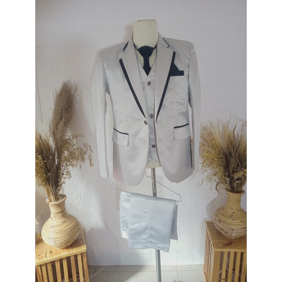 JAS PENGANTIN PRIA MODEL RESMI SILVER LIS HITAM