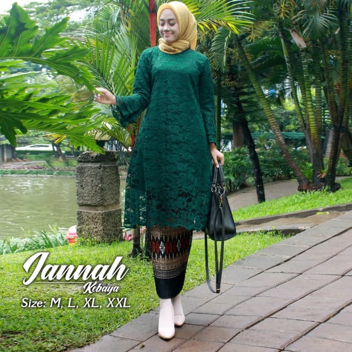 Setelan Kebaya Longcape Brokat / Tunik Brukat Full Furing Hijau Dan Warna Lainnya