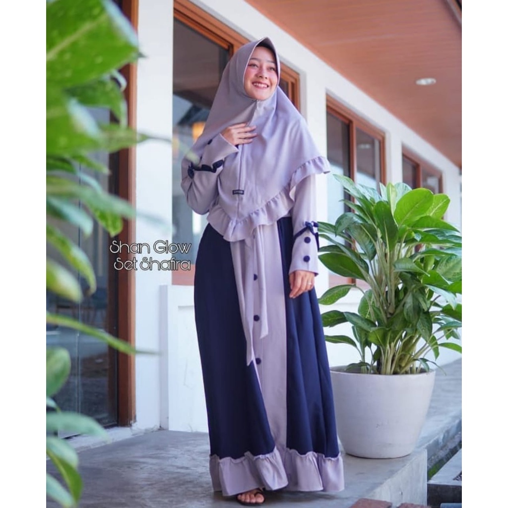 gamis Shafira maya shan glow one set khimar model kancing terbaru remaja dress muslim