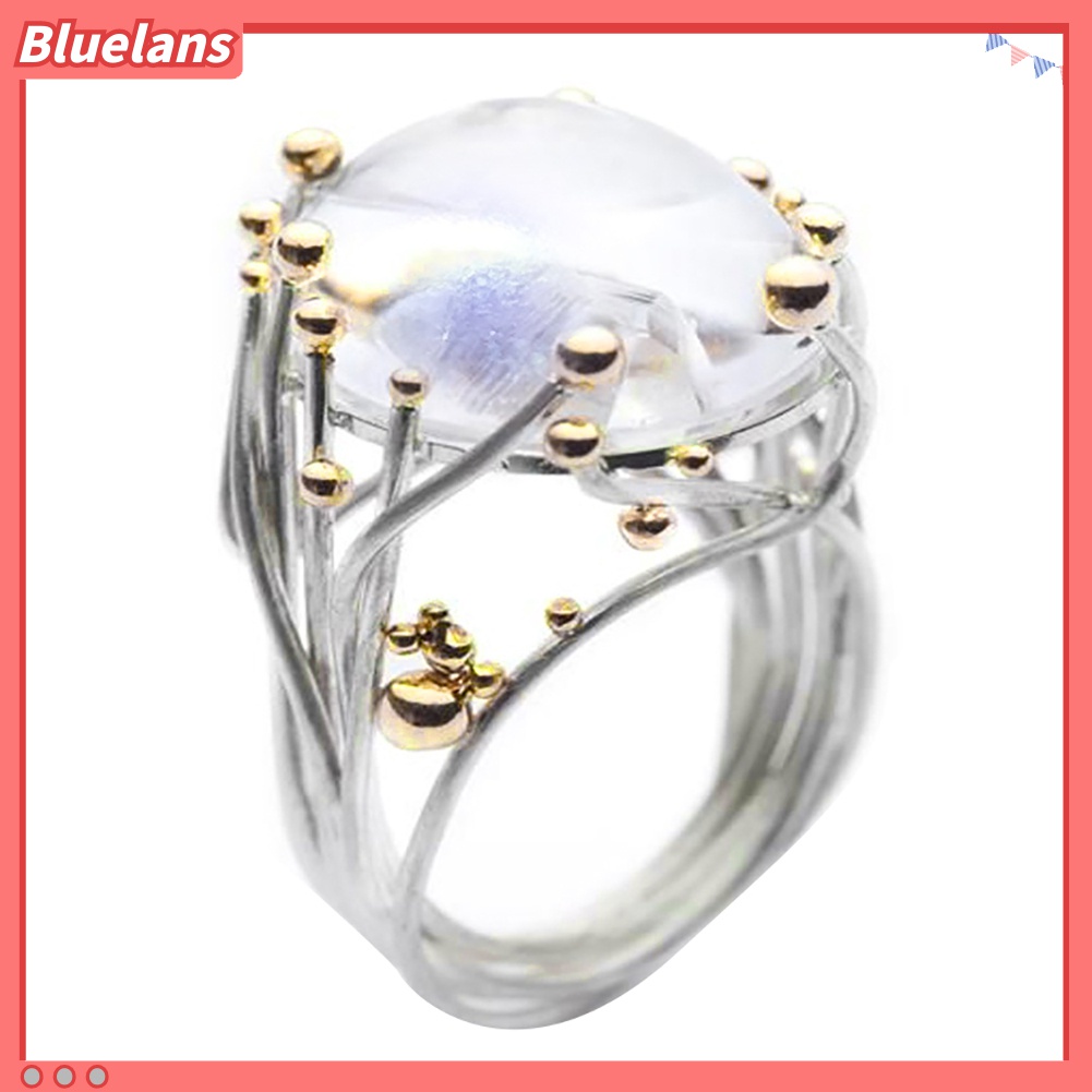 Perhiasan Cincin Jari Bentuk Oval Warna Ganda Gaya Vintage Untuk Wanita