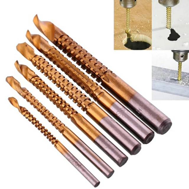 Nuansa - 6 Pcs Set Mata Bor Potong Power Drill HSS Steel Woodworking Drilling Cut Grooving