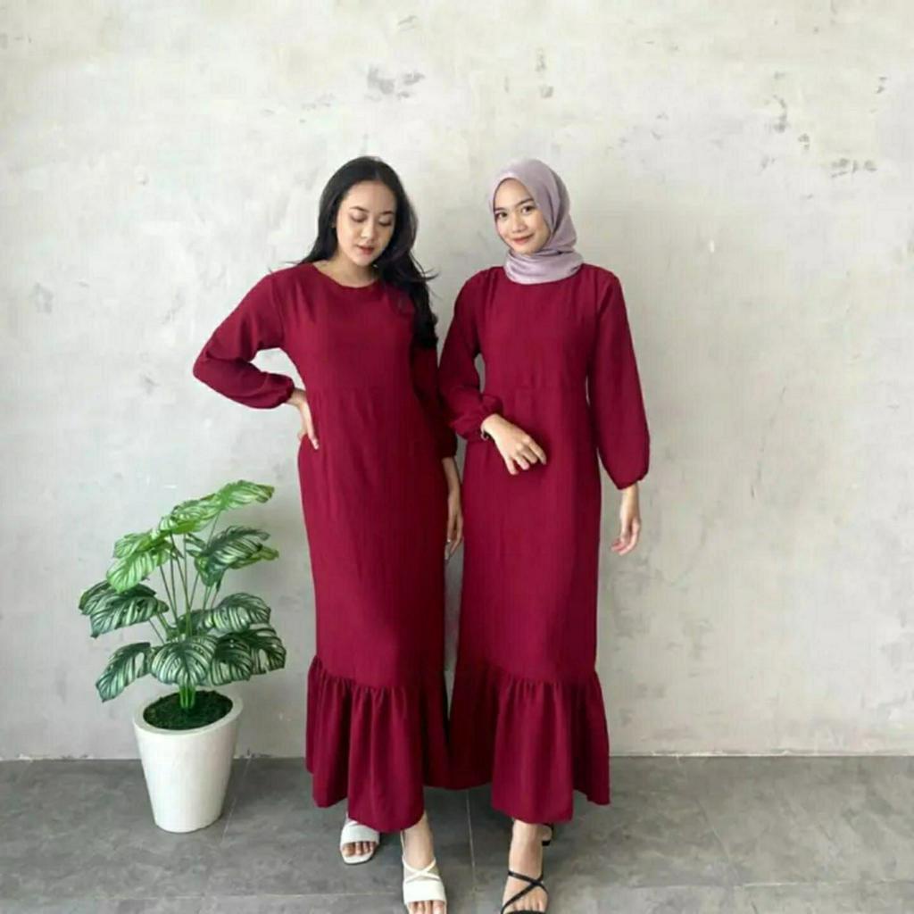 Alma Dress Mermaid Terbaru Crinkle Airflow Gamis Duyung Longdress Kondangan Kekinian