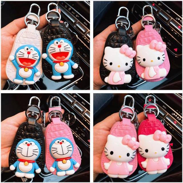 DOMPET KUNCI OVAL MOBIL STNK DORAEMON HELLO KITTY SANRIO FUJIKO FUJIO BAHAN KULIT SINTETIS PREMIUM