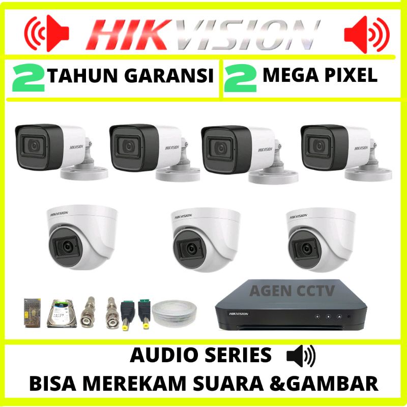 PAKET CCTV HIKVISION 8 CHANNEL 7 KAMERA 2MP AUDIO SERIES  TURBO HD KOMPLIT